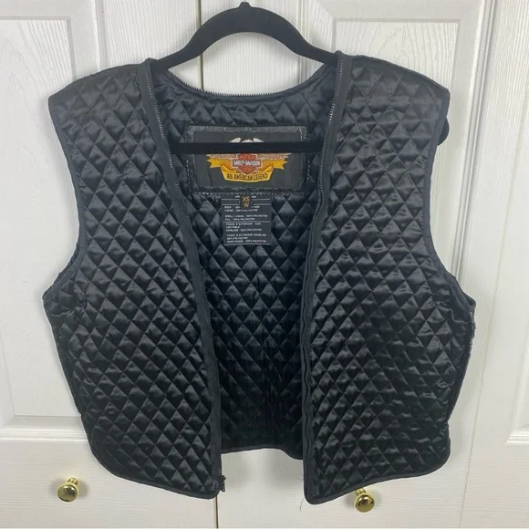 Harley Davidson Leather Jacket Women XS ZIP Out Liner Riding Black Off Center 50 - Picture 8 of 10